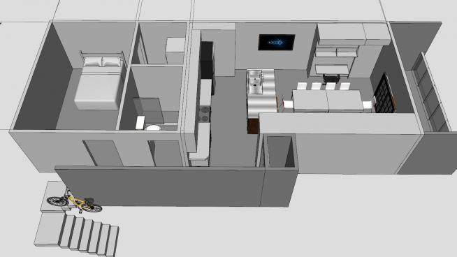楼上一居室公寓SU模型下载_sketchup草图大师SKP模型