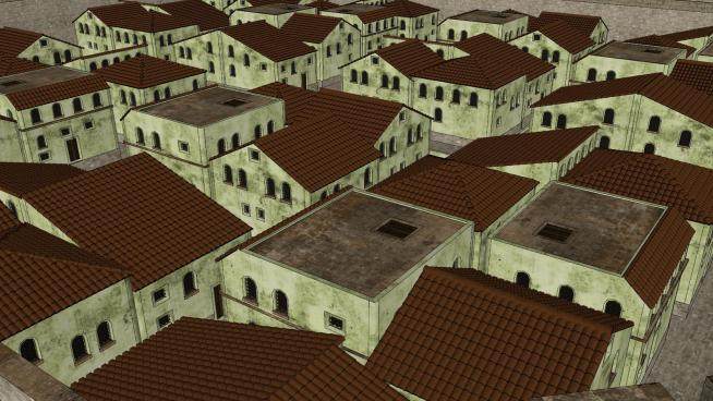 罗马殖民地城墙房屋规划SU模型下载_sketchup草图大师SKP模型