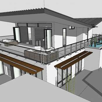 蝶形屋顶别墅建筑SU模型下载_sketchup草图大师SKP模型