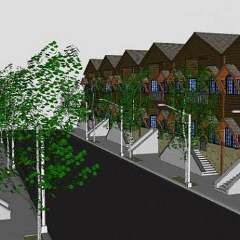 联排别墅社区建筑规划SU模型下载_sketchup草图大师SKP模型