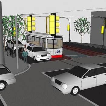 繁忙的城市街道SU模型下载_sketchup草图大师SKP模型