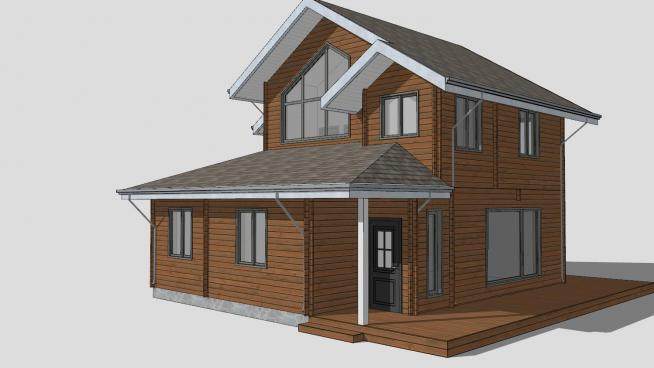 木材街区建筑房子SU模型下载_sketchup草图大师SKP模型
