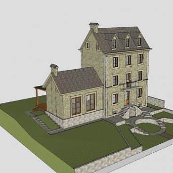 法国小屋别墅建筑SU模型下载_sketchup草图大师SKP模型