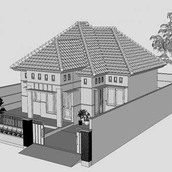 中式风格老式别墅SU模型下载_sketchup草图大师SKP模型