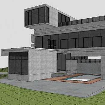 现代屋子建筑别墅SU模型下载_sketchup草图大师SKP模型