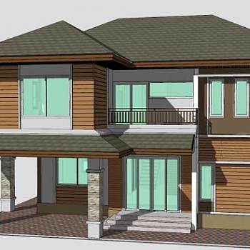 现代住宅风格建筑SU模型下载_sketchup草图大师SKP模型