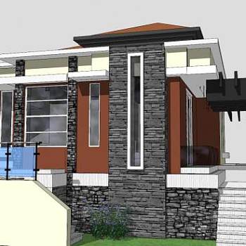 现代独栋别墅建筑SU模型下载_sketchup草图大师SKP模型