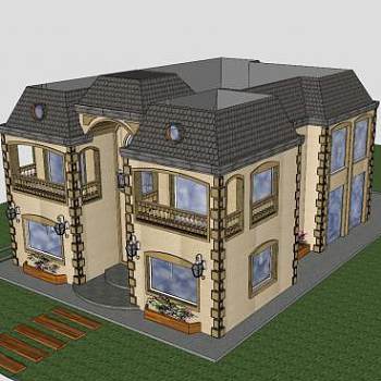 法式住宅建筑别墅SU模型下载_sketchup草图大师SKP模型