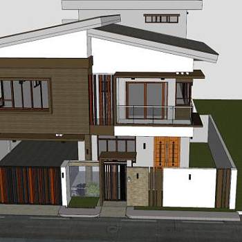 现代亚洲洋房建筑SU模型下载_sketchup草图大师SKP模型