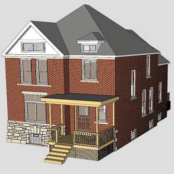 单户砖房建筑住宅SU模型下载_sketchup草图大师SKP模型