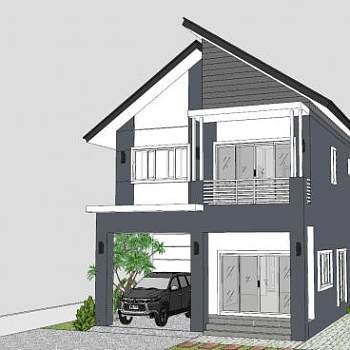 现代化简约别墅住宅SU模型下载_sketchup草图大师SKP模型