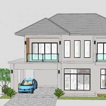 独栋别墅双层住宅SU模型下载_sketchup草图大师SKP模型