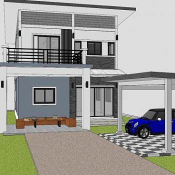 现代住宅外观别墅SU模型下载_sketchup草图大师SKP模型