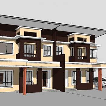 半独立屋别墅建筑SU模型下载_sketchup草图大师SKP模型