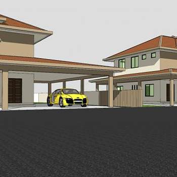 半独立式住宅建筑SU模型下载_sketchup草图大师SKP模型