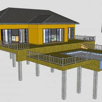 马尔代夫水上别墅建筑SU模型下载_sketchup草图大师SKP模型