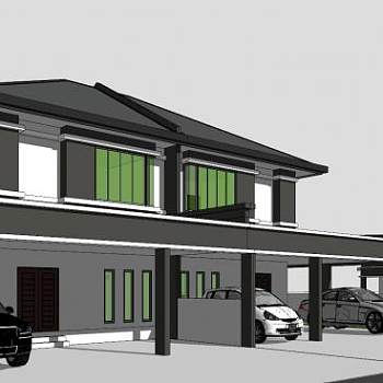 半独立式户外别墅SU模型下载_sketchup草图大师SKP模型
