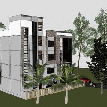 现代商业大厦别墅建筑SU模型下载_sketchup草图大师SKP模型