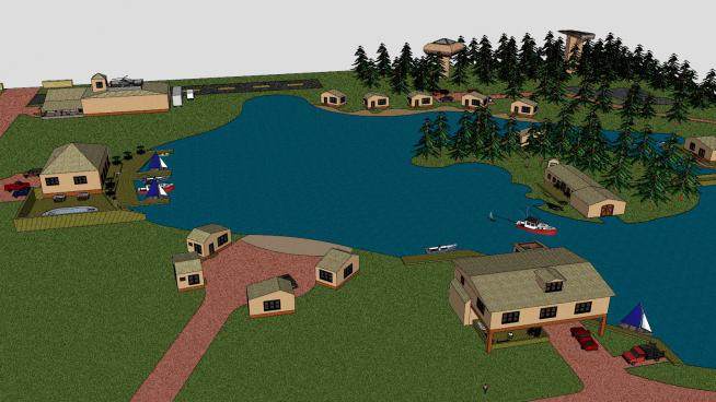湖边的房子社区SU模型下载_sketchup草图大师SKP模型