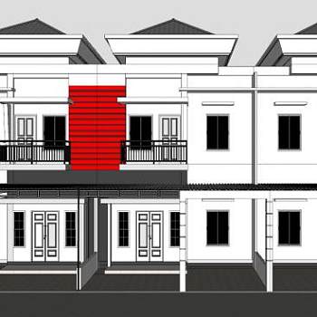 联排白色建筑别墅SU模型下载_sketchup草图大师SKP模型