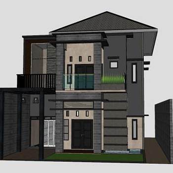 灰色双层别墅建筑SU模型下载_sketchup草图大师SKP模型