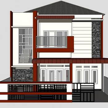 现代大房子红色建筑SU模型下载_sketchup草图大师SKP模型