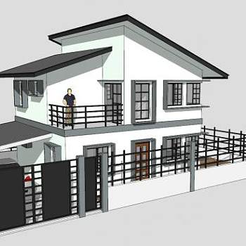 现代住宅双层房子SU模型下载_sketchup草图大师SKP模型