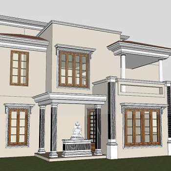 印度风古典别墅建筑SU模型下载_sketchup草图大师SKP模型