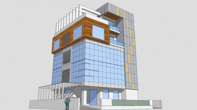 玻璃结构的办公楼建筑SU模型下载_sketchup草图大师SKP模型
