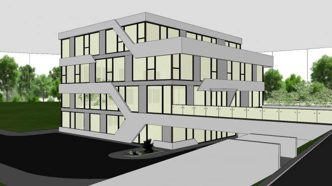 现代办公楼整体建筑SU模型下载_sketchup草图大师SKP模型
