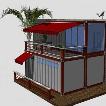 现代客房集装箱建筑SU模型下载_sketchup草图大师SKP模型