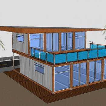 海滨集装箱房子建筑SU模型下载_sketchup草图大师SKP模型