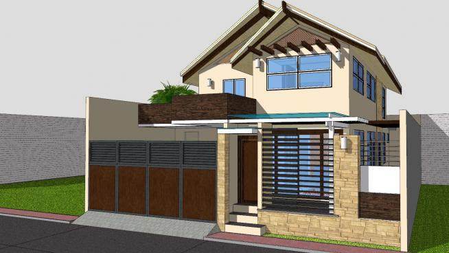 现代亚洲热带房屋建筑SU模型下载_sketchup草图大师SKP模型