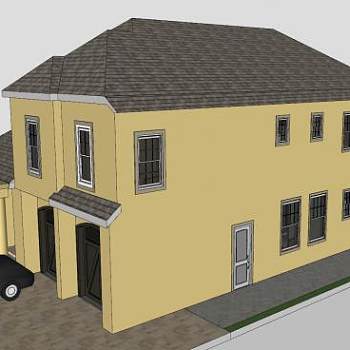 豪华黄色建筑别墅SU模型下载_sketchup草图大师SKP模型