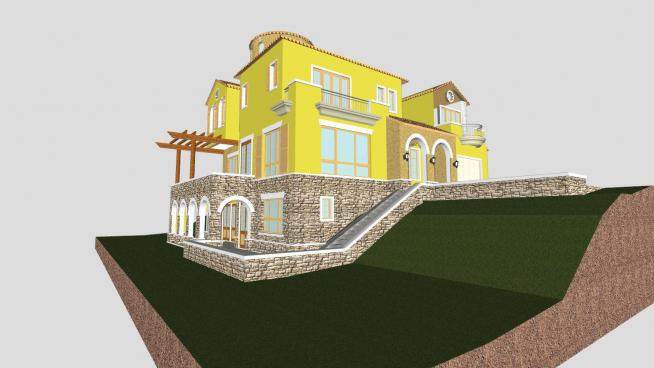 西班牙式住宅建筑SU模型下载_sketchup草图大师SKP模型