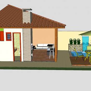 休闲区房子建筑SU模型下载_sketchup草图大师SKP模型