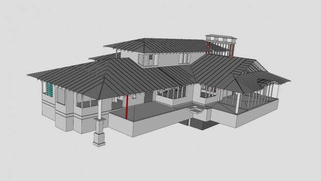 现代房子建筑屋顶SU模型下载_sketchup草图大师SKP模型