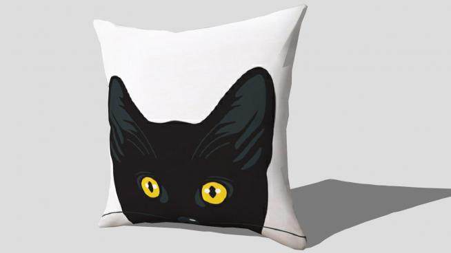黑猫图案沙发抱枕SU模型下载_sketchup草图大师SKP模型