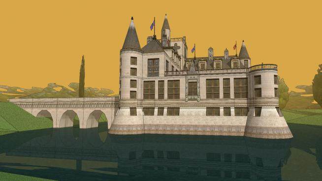 法国城堡建筑SU模型下载_sketchup草图大师SKP模型