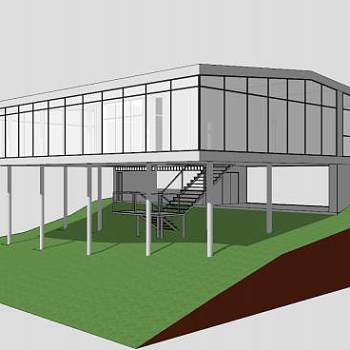 现代玻璃房子建筑SU模型下载_sketchup草图大师SKP模型