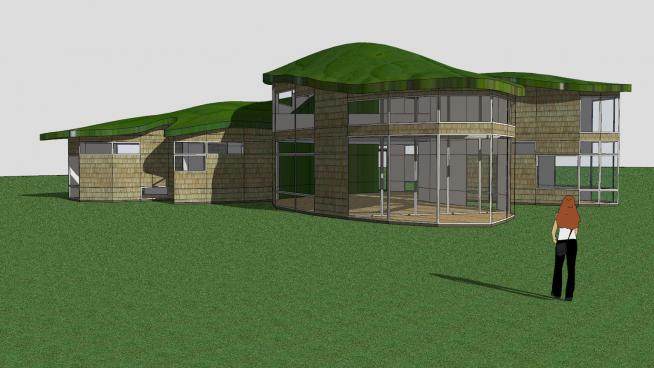 现代绿色房子建筑SU模型下载_sketchup草图大师SKP模型