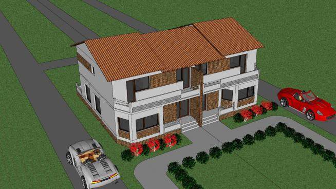 现代两所房子建筑SU模型下载_sketchup草图大师SKP模型