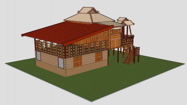 泰国木屋建筑SU模型下载_sketchup草图大师SKP模型