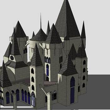现代石头城堡建筑SU模型下载_sketchup草图大师SKP模型
