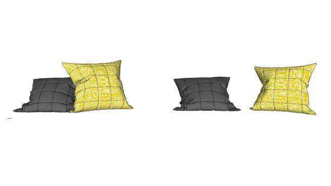 黄色和灰色的沙发抱枕SU模型下载_sketchup草图大师SKP模型