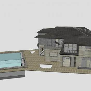 大房子泳池建筑SU模型下载_sketchup草图大师SKP模型