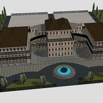 行政庄园绿色建筑SU模型下载_sketchup草图大师SKP模型