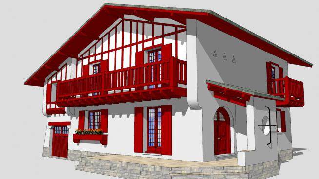 巴斯克红色建筑房子SU模型下载_sketchup草图大师SKP模型