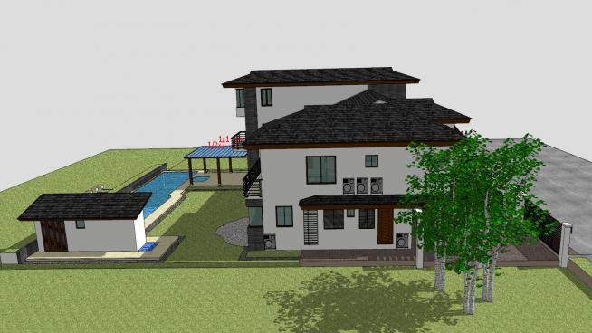 现代热带联排房子SU模型下载_sketchup草图大师SKP模型