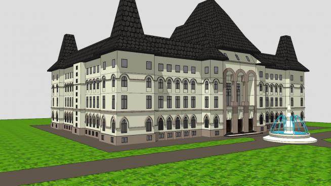 布加勒斯特市政厅建筑SU模型下载_sketchup草图大师SKP模型